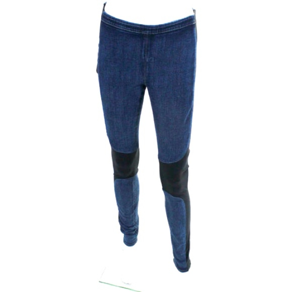 Helmut Lang Women's High Rise Ankle Leggings Blue/Black Size 28 Elastic Waist
